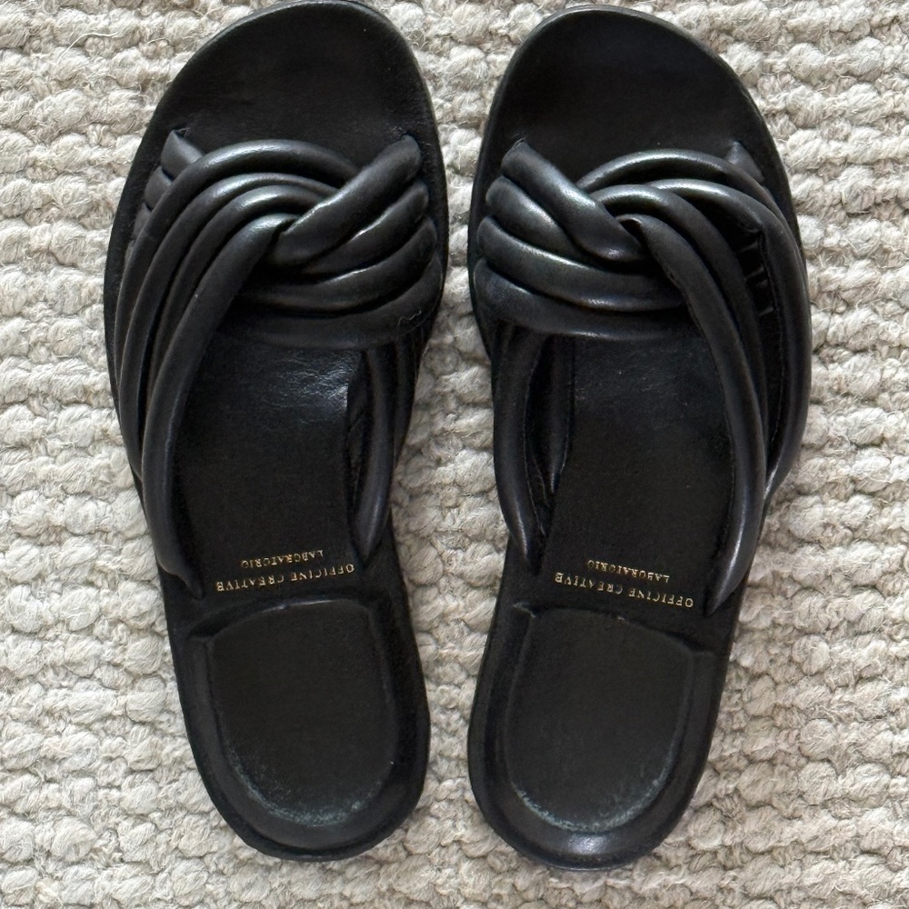 Like New Officine Creative Woven Leather Slides Size 36